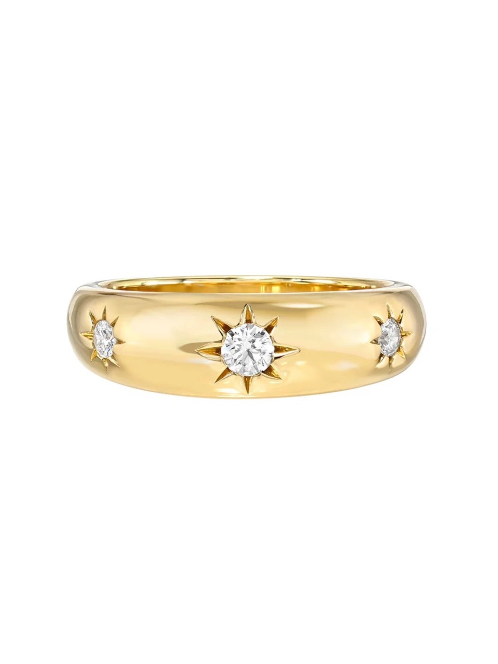 Logan Hollowell 14k yellow Gold white diamonds star set rounded Band ring 8 - Picture 8 of 10